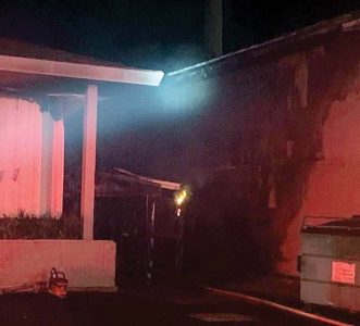 Fire damages service station